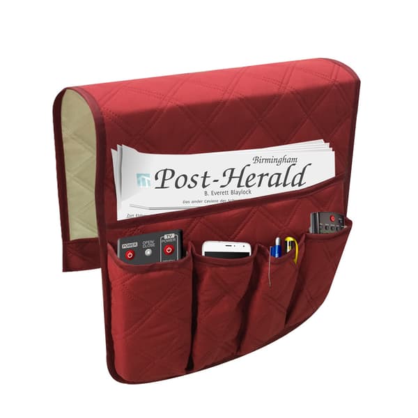 Sofa Armrest Organizer with 5 Pockets (Red)