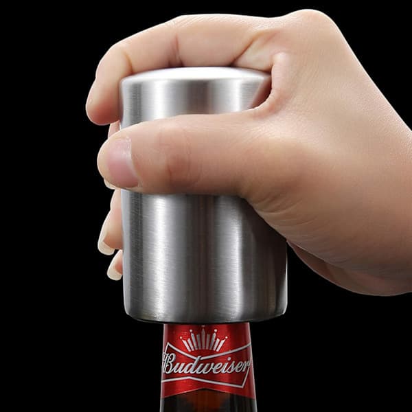 Push Down Bottle Opener 2-pack, Automatic Beer Bottle Openers, Stainless Steel, Instant Cap Remover, Fun Kitchen Gadgets, Beer Accessory Gifts