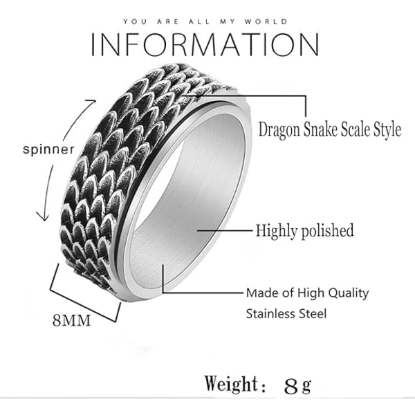 Dragon Scale Anxiety Ring för män Cool rostfritt stål Orm Dragon Scales Spinner Rings Fidget Ring Herr Ring Present