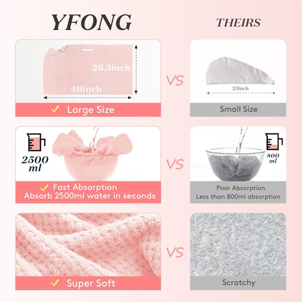 Stor mikrofiberhandduk för kvinnor, anti-frizz handduk med elastiskt band | Superabsorberande | Speed ​​Towel Pink