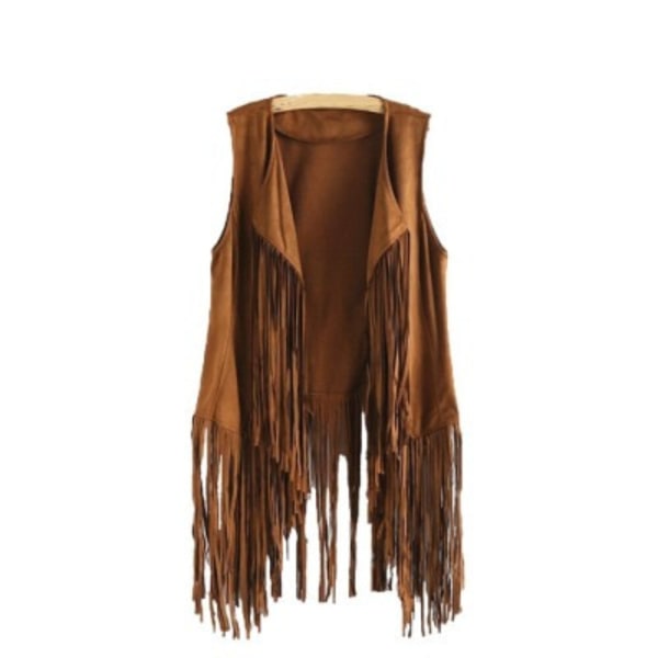 70-talls topper for kvinner denimskjorte disco frynsevest jakke - perfekt Khaki XL