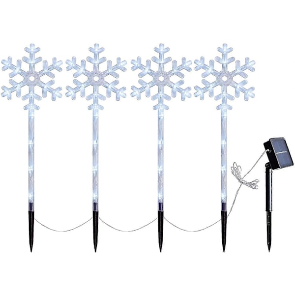 Set med 4 LED-markeringar för trädgården - 40 LED-belysning för gångväg, trädgård, gräsmatta, uteplats - Festlig julglöd, juldekoration snowflake