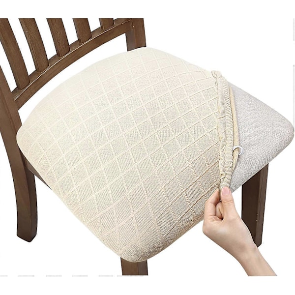 Set med 4 stretchiga jacquardstolsöverdrag, avtagbara och tvättbara dammtäta matdynöverdrag (4, beige)