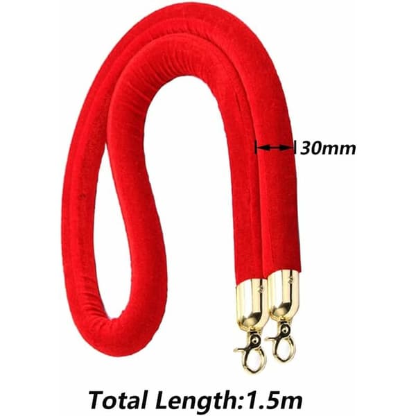 Stanchion Rope 1 pc Separation Rope Queue Divider Red with Gold Hook
