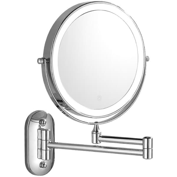 Wall-mounted makeup mirror, wall-mounted illuminated magnifying mirror, 1X/10X double-sided wall mirror, 360° swivel extension mirror, built-in lithium battery