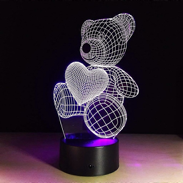 3D-lampa Optisk Illusion, Nallebjörn Byter Färg 7 Olika Färger