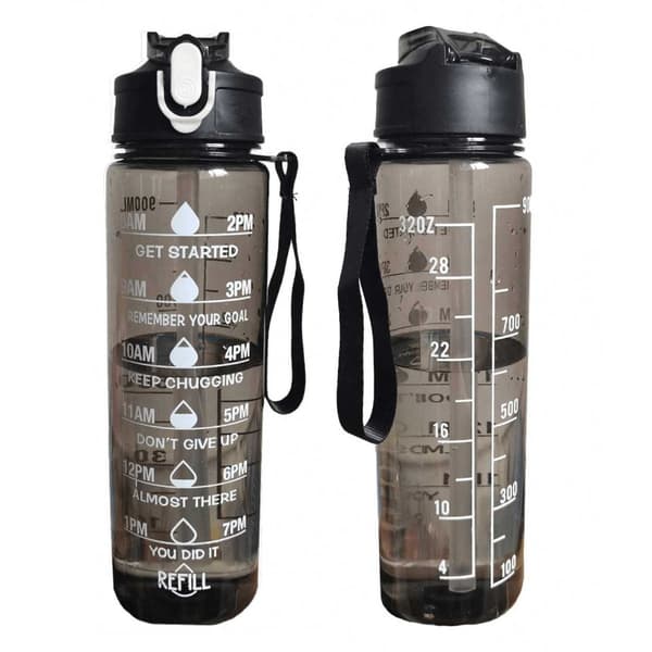 Motivational Water Bottle with Time Marker 750ml Black black