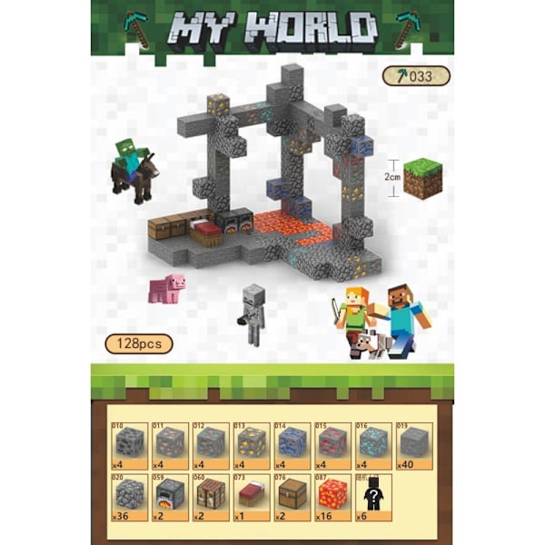 Minecraft Byggstenar Set Magnetiska Byggstenar Leksak Magnetiskt Brädspel T033-Mine Exploration-128 pcs