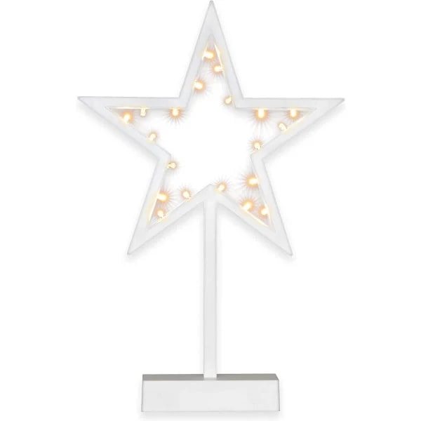 20 LED Dekorativ Lysestjerne Varmt Hvid Ramme Hvid Batteri Højde 29 cm Dekorativ Stjerne Julepynt Julestjerne med Fod IP20 Jul