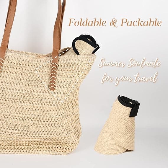 Damstråsolhatt Bred brätte UV-skydd Packbar Hästsvansvisir för sommar utomhusresor Beige beige