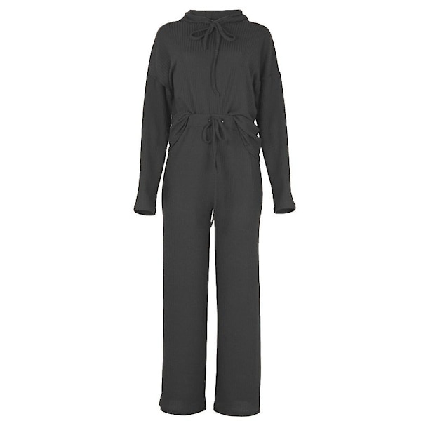 Kvinder Ribstrikket 2-delt Pyjamas Snøre Hættetrøje Top Bredbenede Bukser Loungewear
