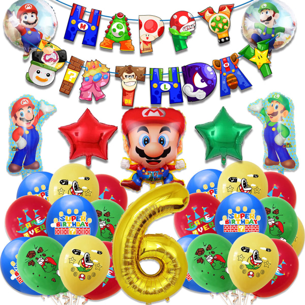 Mario födelsedagsfestdekorationer Grattis på födelsedagen Set Super Bros folieballonger för pojkar Flickor Födelsedag Baby Shower Mario temafestdekorationer