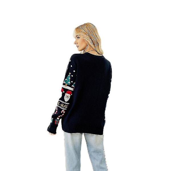 Kvinnors Fula Julkläder Rolig Söt Julgran Snöflinga Tomte Jul Stickad Tröja Jumper Toppar M