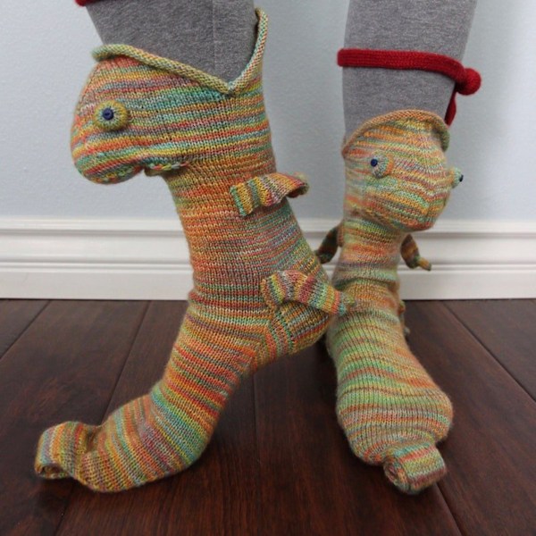 2 par Knittade Krokodilsstrumpor för Kvinnor Djur Alligator Vinter Varma Shark-gray