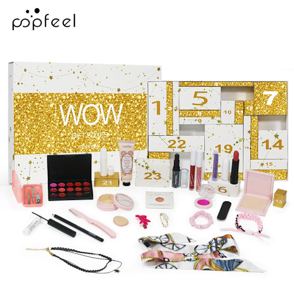 Julemakeup Gavekalender 2024, Skønheds Adventskalender, 24 Individuelt Indpakkede Makeup- og Kosmetikprodukter til Kvinder og Piger White