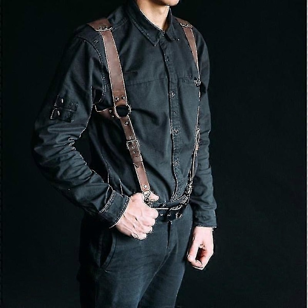 Justerbart Män PU Läder Ryggbälte Kropp Bröstsele Suspenderbälte (1 st, brun)