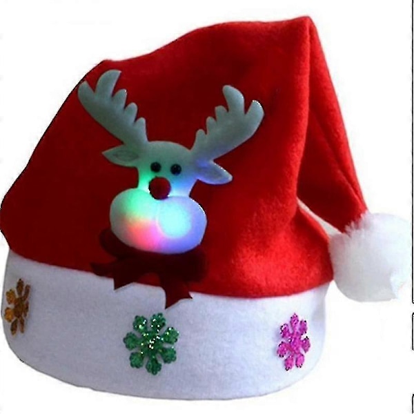 Pakke med 3 Julehatte Sjove Julemand Snemand Rensdyr Julefrokost Hat Hårbøjle Blød og Behagelig Flanel Julefrokost Sæt med LED Lys