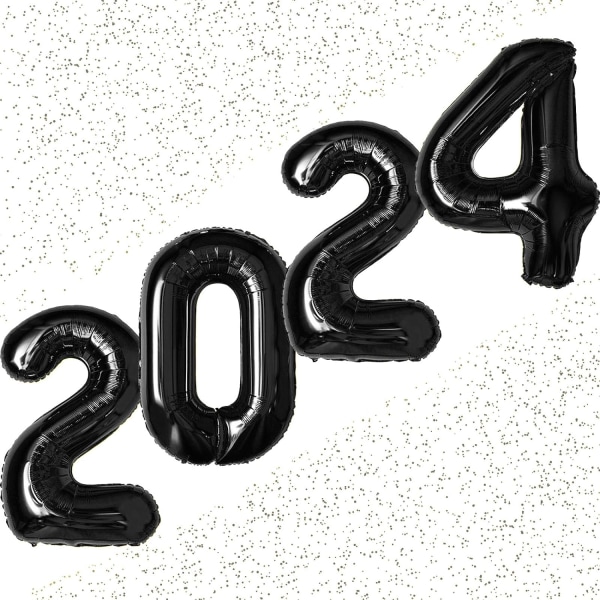 40 tum 2024 nummerballonger, svart Stort antal folie Mylar heliumballonger för 2024 nyårsfest Avslutningsfest Dekorationstillbehör Svart