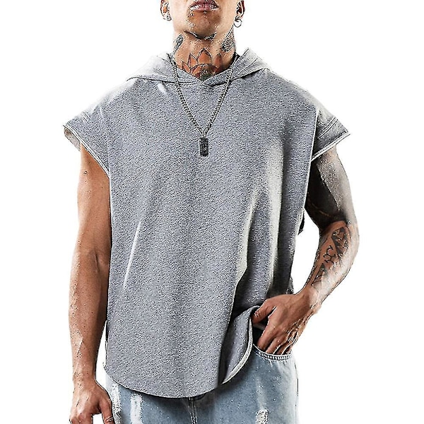 Juletrænings hættetrøje tanktoppe til mænd Bodybuilding Muskeltrøjer Ærmeløse Gym T-shirts - Grå XL