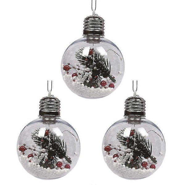 3 stk / sett Led julekuler Lysende økning atmosfære Rund form Høy lysstyrke Hengende dekorere Faux Fjær Transparent juletre Decora N 8 cm
