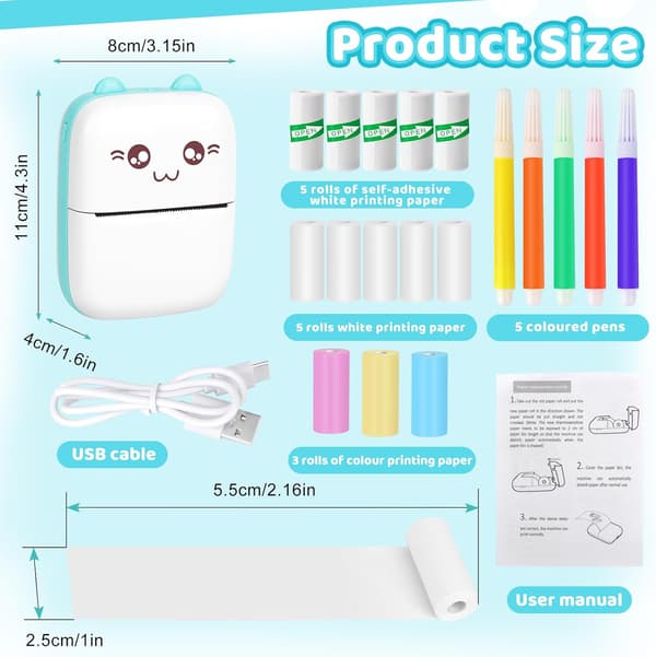 Mini Portable Printer, Portable Thermal Photo Printer, Pocket Printer, Inkless Printer, Bluetooth and WiFi Printer