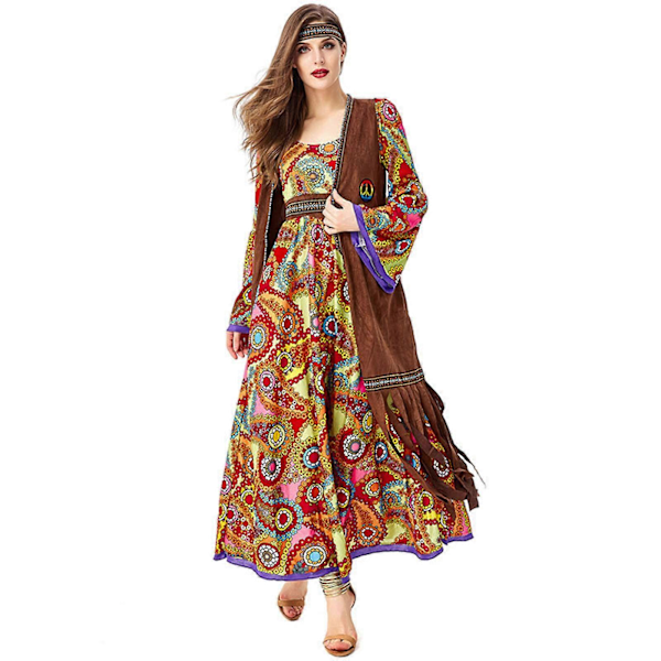 60-talets 70-talets Hippie Kostym Set med Hippie Tillbehör, Retro Hippie Kläder 2XL