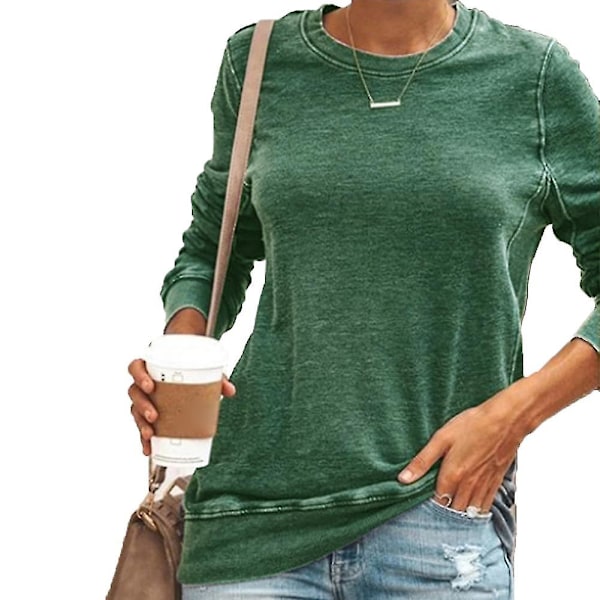 Dam T-shirt med Rund Hals, Långärmad, Lös, Casual Brown L