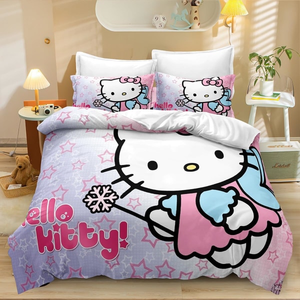 3 delar 3D Kitty Blommor printed mikrofiber sängkläder set med case, presenter för pojkar flickor sovrum, 1 cover med 2 örngott kung