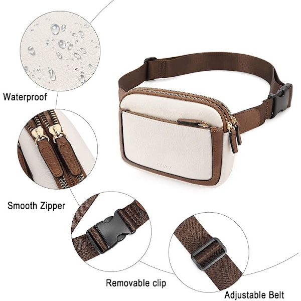Dam PU Läder Bältesväska Crossbody Midjeväska Rese Axelväskor Black and white