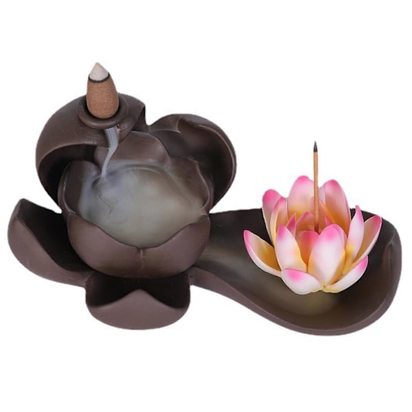 Elegant Lotus Rökelsebrännare Vattenfall Rökelsehållare Keramik Censer Hantverk Aromaterapi för H