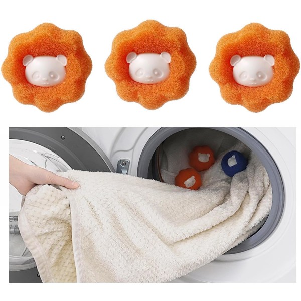 3st Återanvändbar hårborttagningsmedel Tvättmaskin Hårfångare Tvättboll Torkboll för kläder Hund Katt Husdjurshårborttagare (orange)