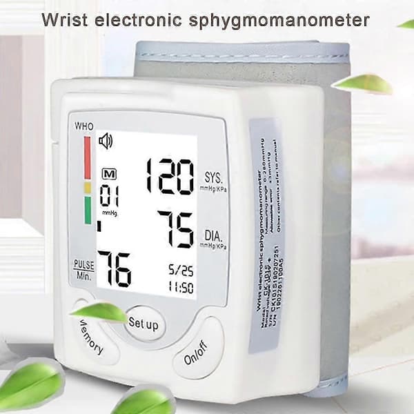 Digital Wrist Blood Pressure Monitor Automatic Digital Pulse Meter LCD Display Adjustable Cuff