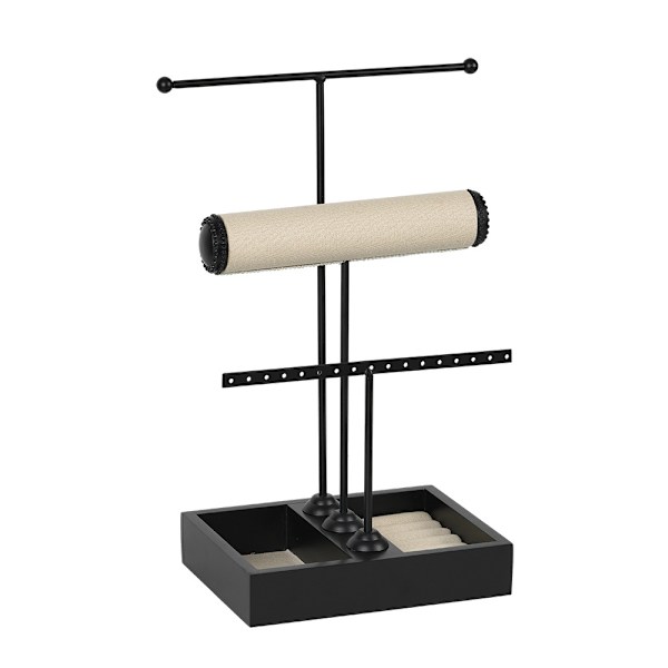 T-formet smykkeskrin ringoppbevaringsskap displaystativ Black