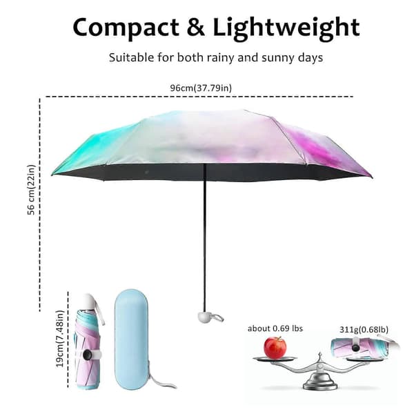 Foldable Travel Umbrella, 8 Ribs Mini Umbrella with Capsule Case