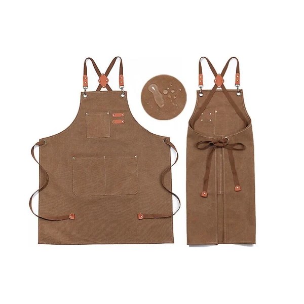 Unisex Förkläde i Canvas och Denim för Män - Kök, Matlagning, Workshop, Tvättad, Arbetsförkläde Gray
