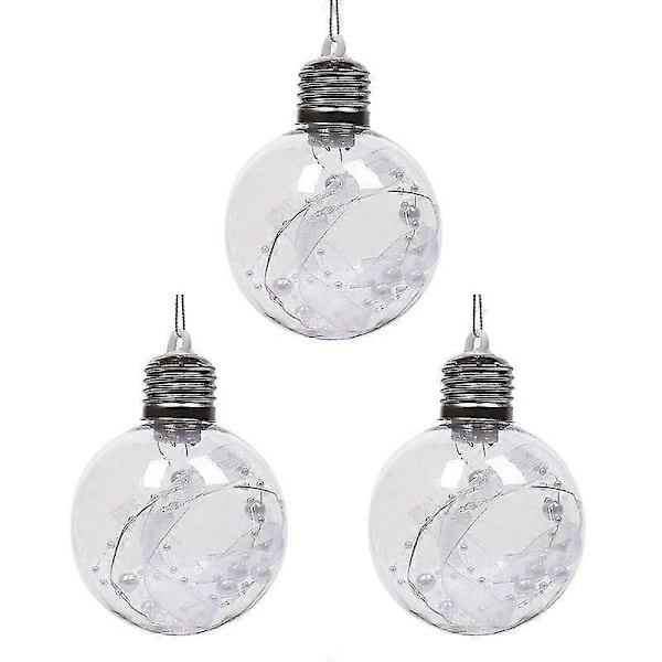 3 stk / sett Led julekuler Lysende økning atmosfære Rund form Høy lysstyrke Hengende dekorere Faux Fjær Transparent juletre Decora L 8 cm