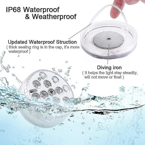 Underwater Light, LED Underwater Light, Pool Lighting, Magnetic Waterproof Light with Remote Control, IP68, 13 LED Lights, Color Changing LED