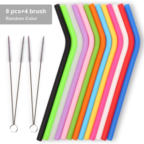 Silikoniset uudelleenkäytettävät pillit juomatarvikkeet 8pcs random color