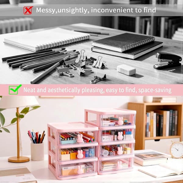 Cute Bunny Desk Drawer Organizer - Transparent Storage Box for Desks, Dorms, and Cosmetics