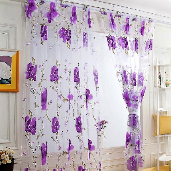 Lyxiga Voile-Gardiner med Spår för Juldekorationer - Enkla Blommönster för Dörrar, Skärmar och Fönster B