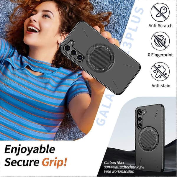 Samsung Galaxy S23 Magnetic Case with Rotating Stand, TPU + PC Protective Mobile Phone Case, Thin Anti-Fall Case Black