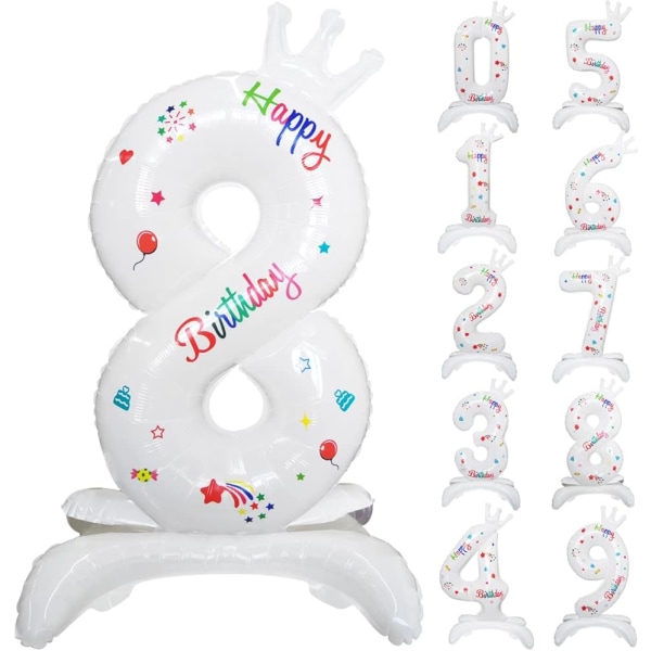 32 tums vita fristående nummerballonger 0-9, heliumfolie Mylar Stort grattis på födelsedagen 8 siffror för födelsedagsfest Jubileumsbröllopsdekoration