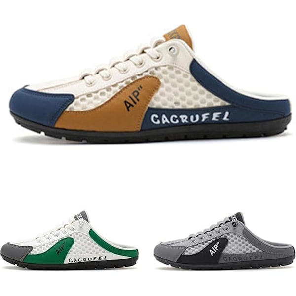 Herr Slip-on Sneakers med rygglös design, Slip-on Sneakers med rygglös design, Andningsbara Mesh Tofflor Komfort Casual Mule Sneakers Brown 44.0