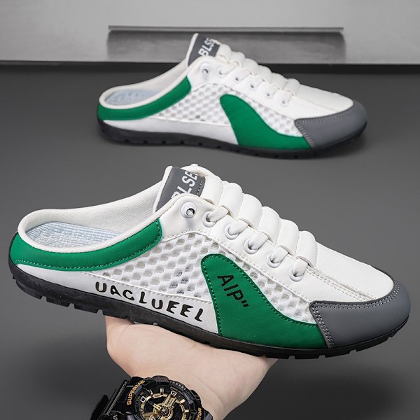 Herr Slip-on Sneakers med rygglös design, Slip-on Sneakers med rygglös design, Andningsbara Mesh Tofflor Komfort Casual Mule Sneakers Green 40.0