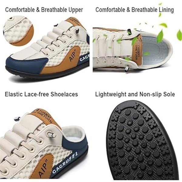 Herr Slip-on Sneakers med rygglös design, Slip-on Sneakers med rygglös design, Andningsbara Mesh Tofflor Komfort Casual Mule Sneakers Green 42.0