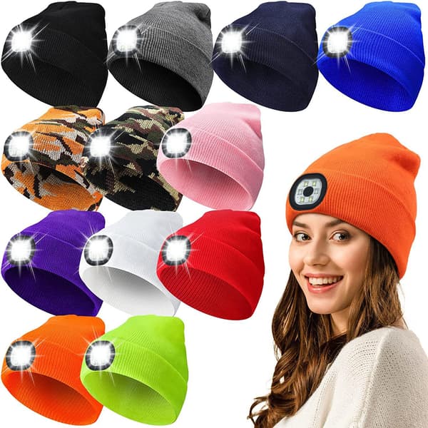 (1 Pack, Orange) Upgraded LED Beanie with USB Rechargeable LED