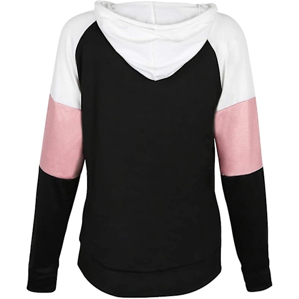 Dame Color Block Hættetrøjer Sweatshirts Langærmet Sweatshirt Pullover Black *L