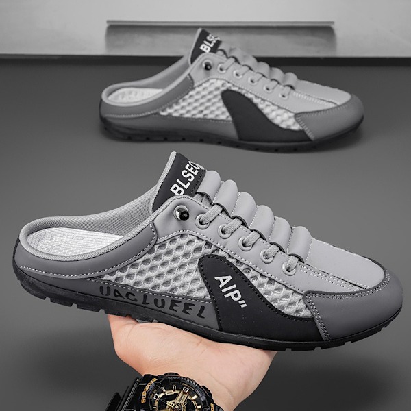 Herr Slip-on Sneakers med rygglös design, Slip-on Sneakers med rygglös design, Andningsbara Mesh Tofflor Komfort Casual Mule Sneakers Gray 42.0