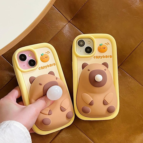 Beskyttende deksel for iPhone, søtt 3D kawaii-mobiltelefondeksel med morsomme Capybara-bobler, tegneseriedeksel med nøkkelring, laget av myk silikongel iPhone14