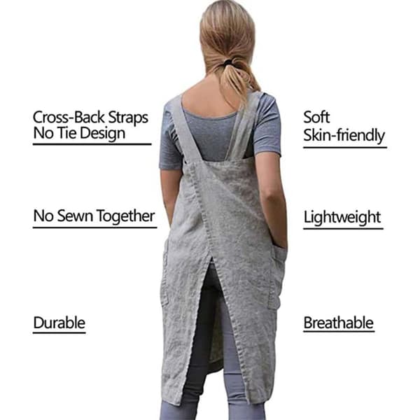 L Kokkeforkle Pinafore Forkle Hagearbeid Bomull Lin Frontlomme